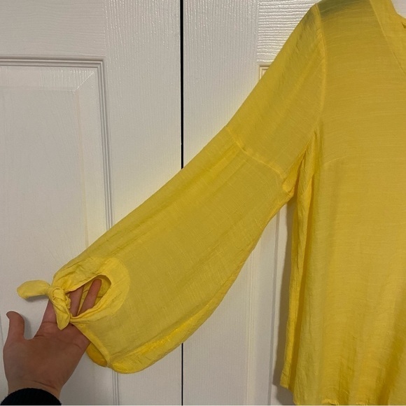 Anthropologie Maeve Verona Yellow Tie Sleeve Rayon Blouse Tunic Top - Picture 6 of 9